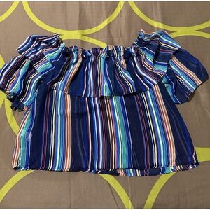 Jealous‎ Tomato Multicolored Striped Crop Top Women's Size Large